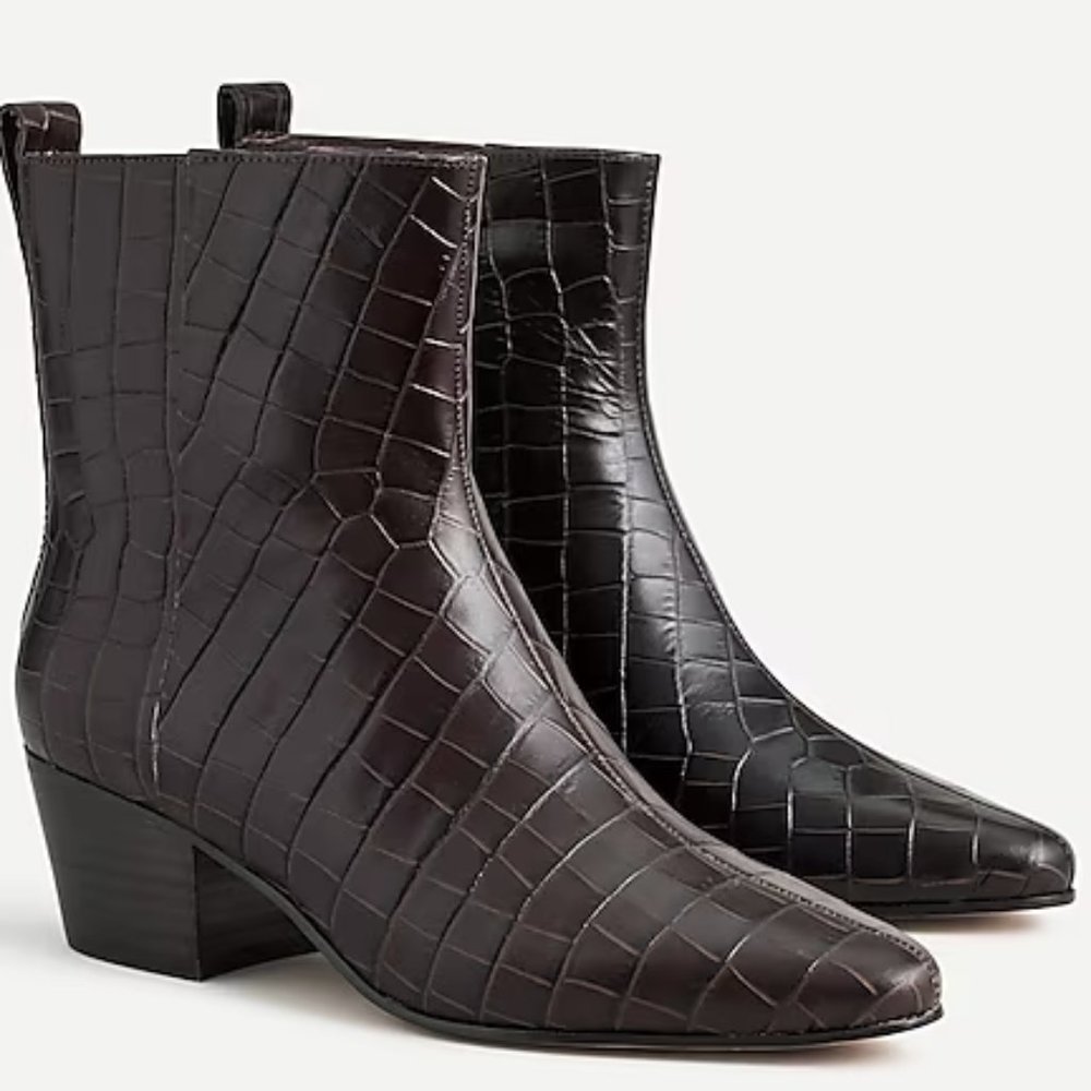 J. Crew Dark Brown Croc-Embossed Heeled Boots